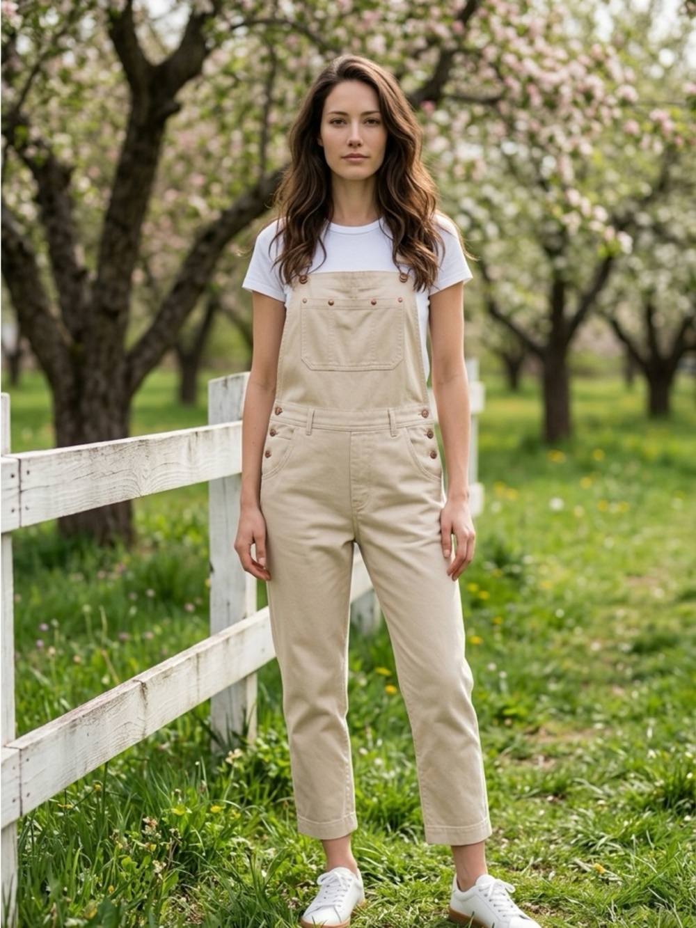 Djab par Simons White Beige Overalls Dungarees Straight Leg Cropped Cotton-XS